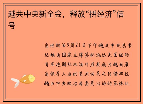 越共中央新全会，释放“拼经济”信号
